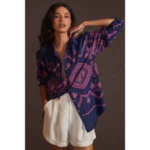 Anthropologie Embroidered Relaxed Button Down Shirt